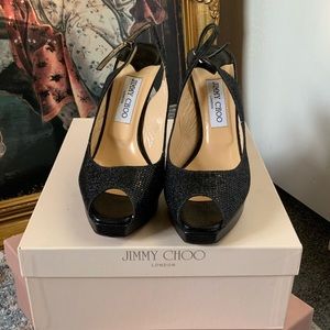 Authentic Jimmy Choo ✨Nova✨slingback black glitter peeptoe slingback party heels
